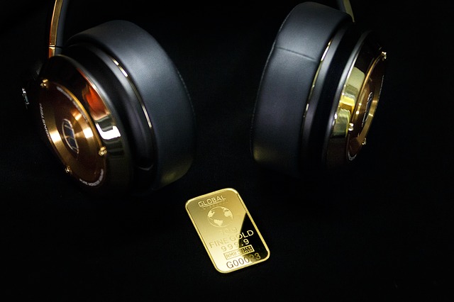gold and headphones